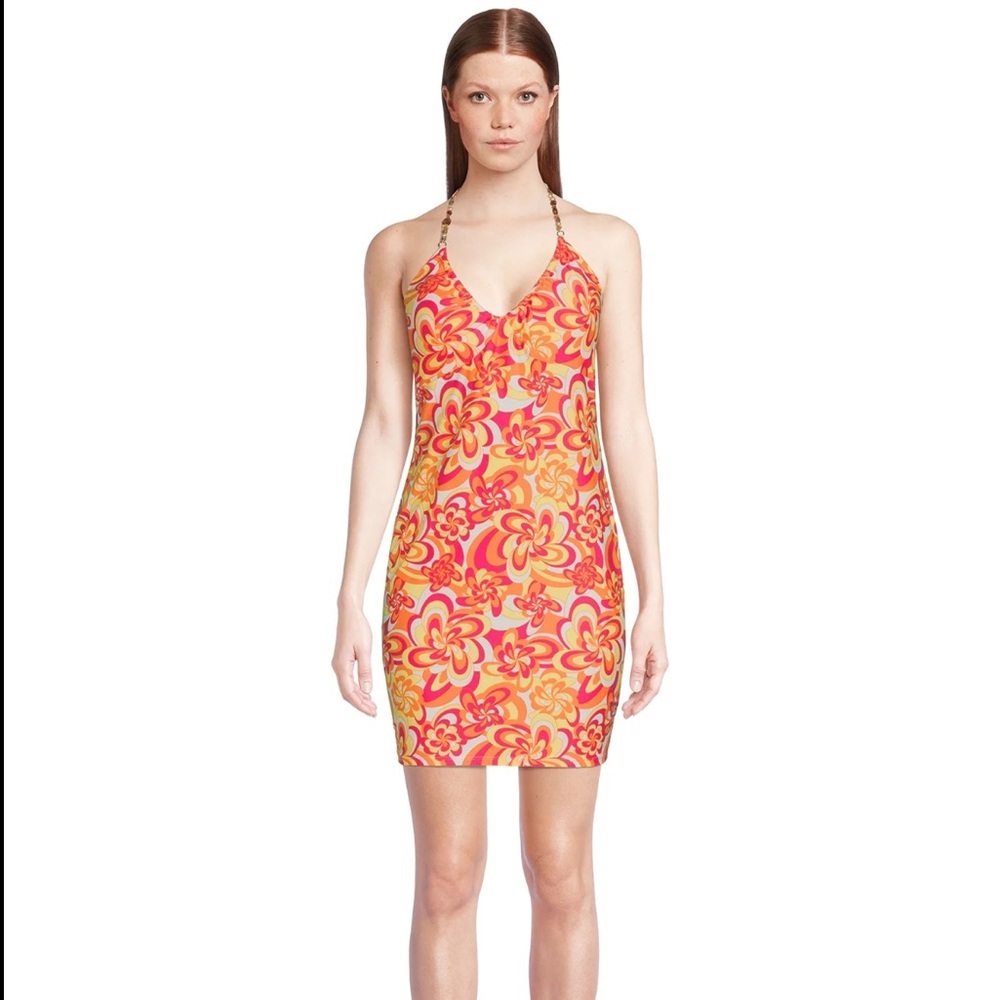 No Boundaries Pink and Orange Floral Mini Dress or Swimsuit Coverup 🧡💗 Size S - Picture 4 of 7